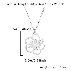 Hibiscus Flower Pendant Necklace – Silver Plated