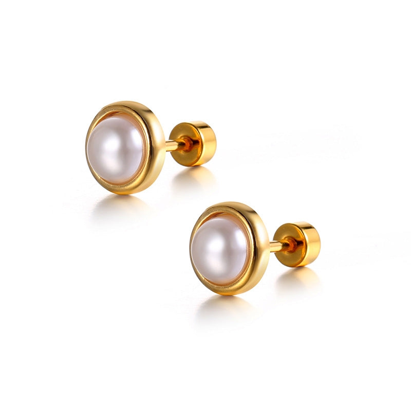 Gold Plated Pearl Stud Earrings for Women
