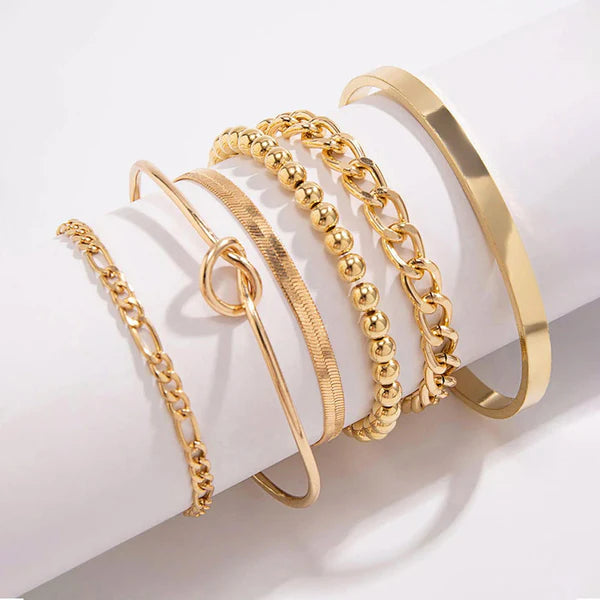Gold Plated Set of 6 Charm Bracelets for Women & Girls