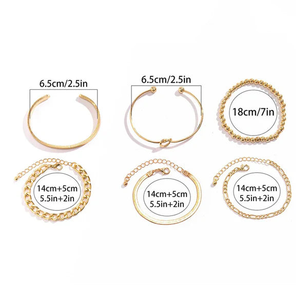 Gold Plated Set of 6 Charm Bracelets for Women & Girls
