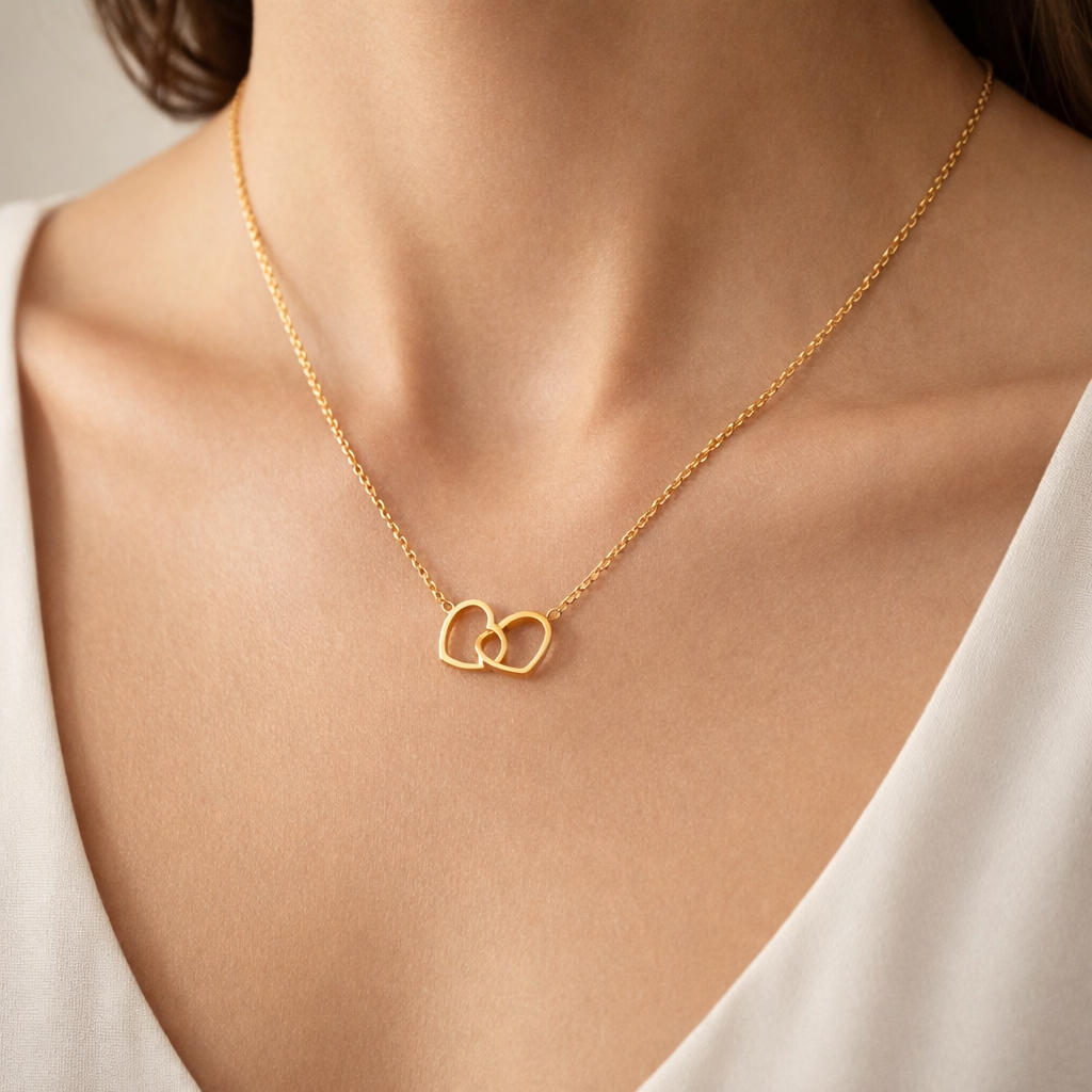 Gold Plated Interlocking Heart Necklace for Women
