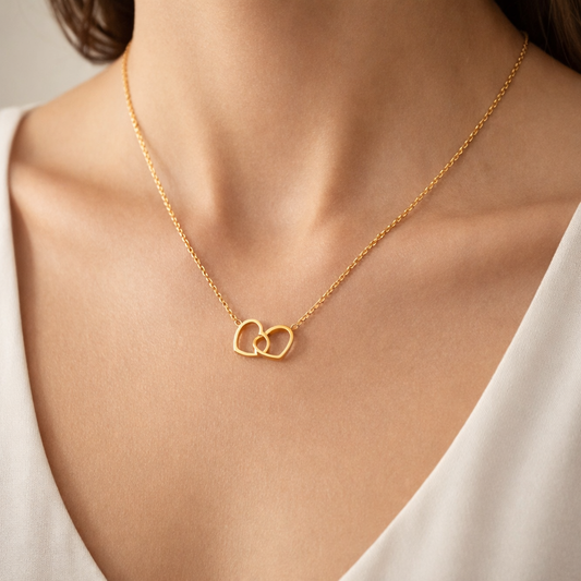 Gold Plated Interlocking Heart Necklace for Women