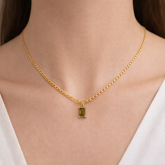 Green Baguette Emerald Pendant Necklace For Women