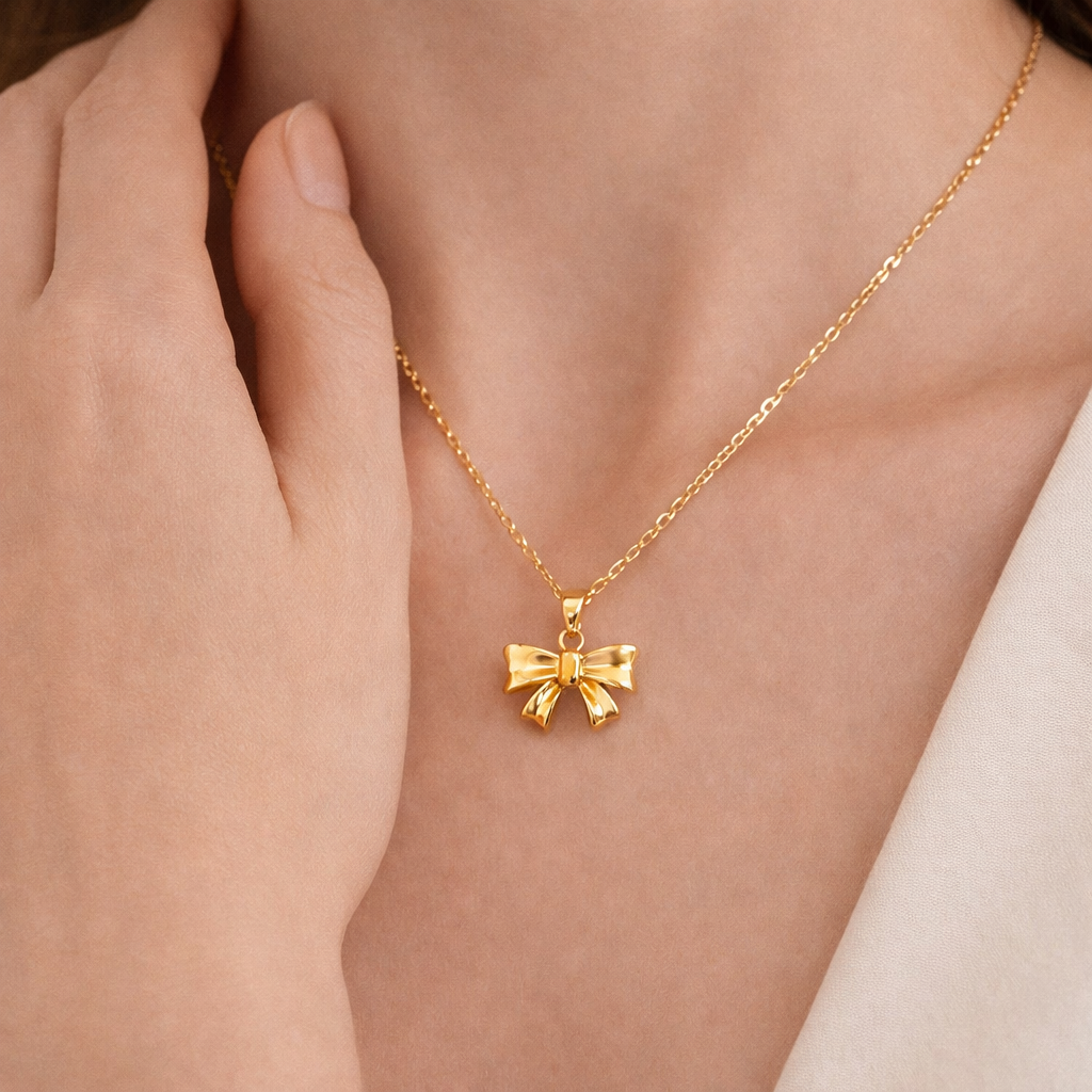 Gold Plated Anti-Tarnish Bow Pendant Necklace