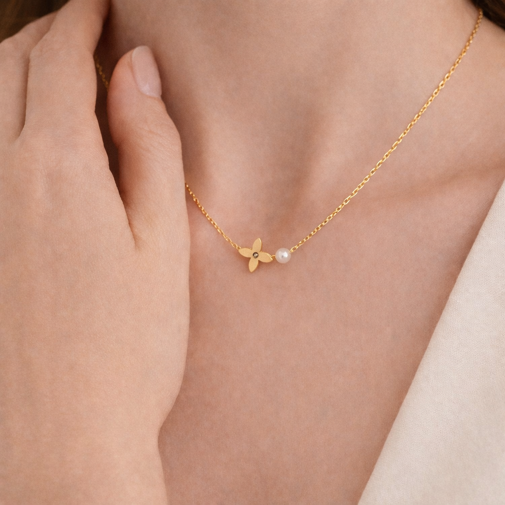 Gold Plated Anti-Tarnish Floral Pendant Necklace