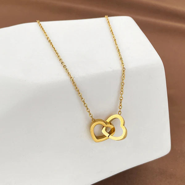 Gold Plated Interlocking Heart Necklace for Women