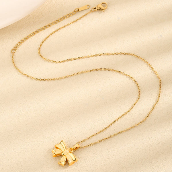 Gold Plated Anti-Tarnish Bow Pendant Necklace