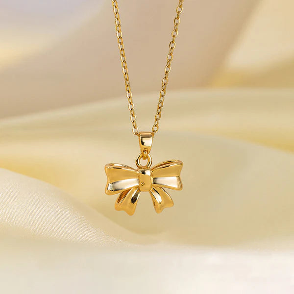 Gold Plated Anti-Tarnish Bow Pendant Necklace