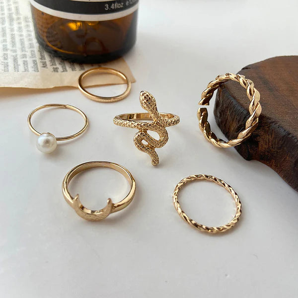 Gold Plated Snake Rings Set of 6 for Women