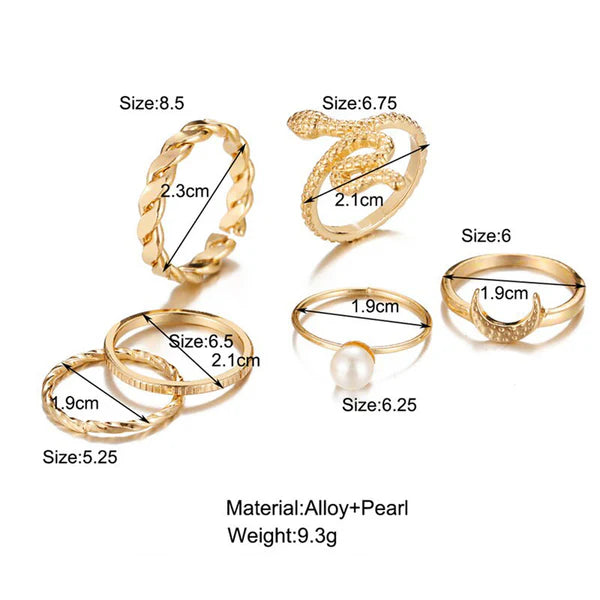 Gold Plated Snake Rings Set of 6 for Women