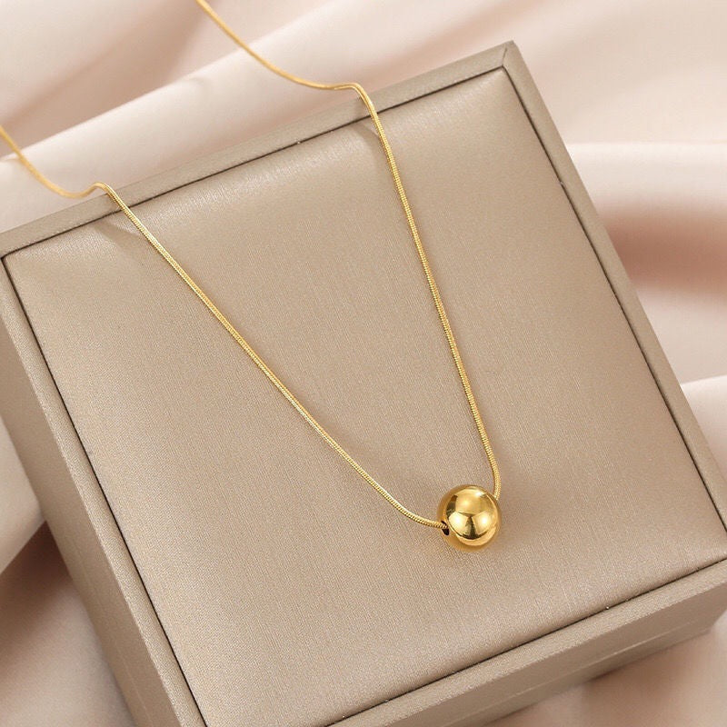 Gold Plated Minimalist Ball Pendant Necklace