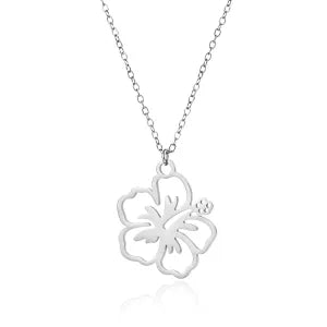 Hibiscus Flower Pendant Necklace – Silver Plated