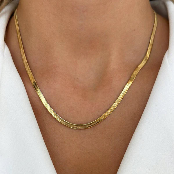 Gold Plated Anti-Tarnish Flat Snake Chain Necklace