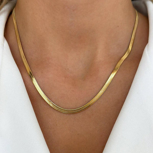 Gold Plated Anti-Tarnish Flat Snake Chain Necklace